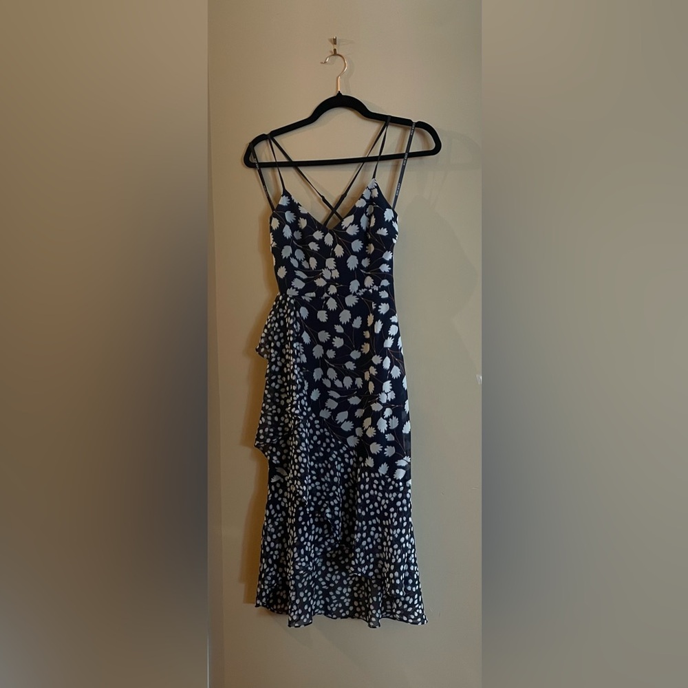 Ever New Navy Dress Blue and White Asymmetrical Dress